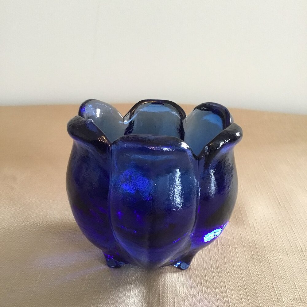Cobalt Blue Thick Glass Candle Holder